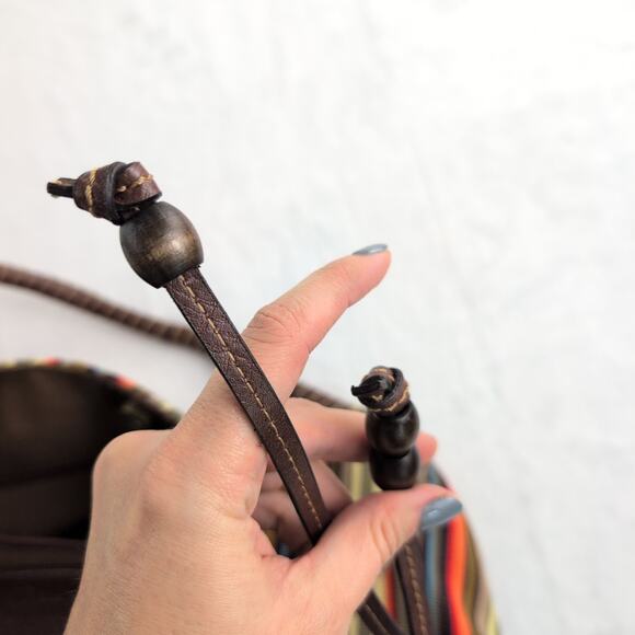 Fossil Earthy Tones Canvas Striped Hobo Hippie Indie Purse Double Handle - Picture 6 of 10